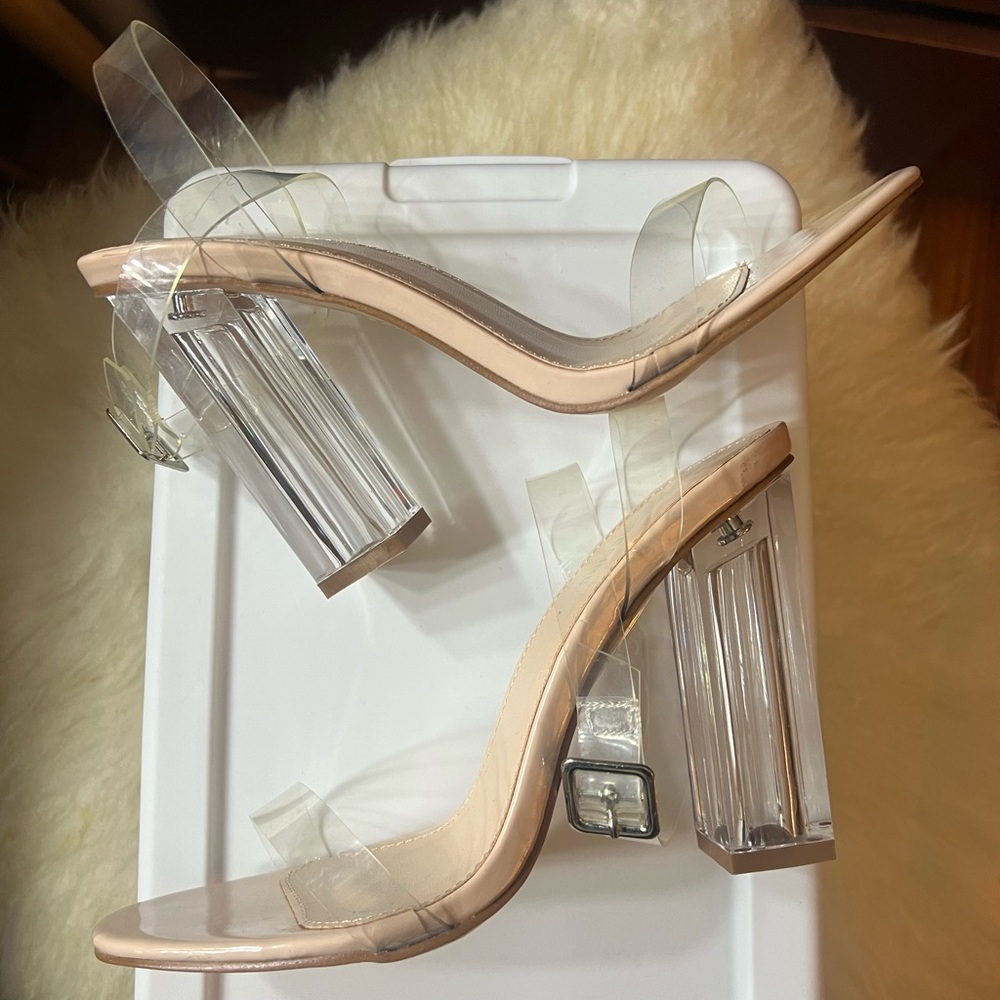 Transparent Block Heel Sandals size 6